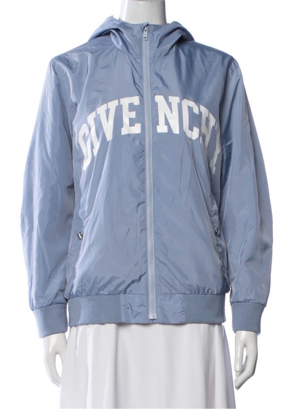 Givenchy Light Blue Hooded Windbreaker Jacket with White Logo